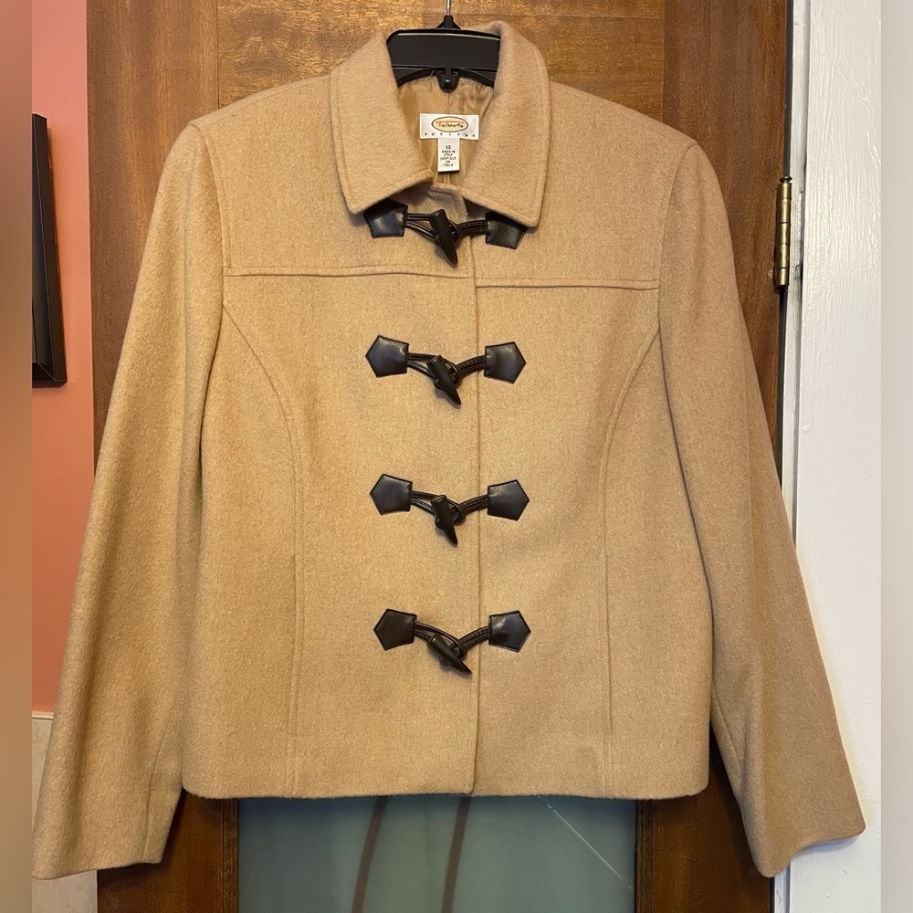 Talbots 100% Pure Camel Hair Lined Jacket Coat Horn Toggle Button Close-Petit 12